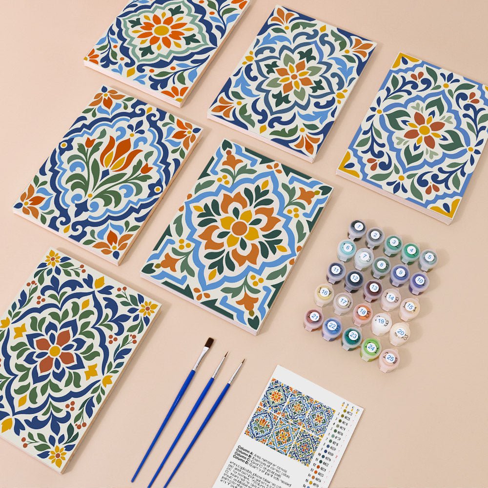 Everything in the Talavera Tiles mini painting kit