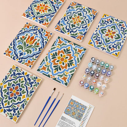 Everything in the Talavera Tiles mini painting kit
