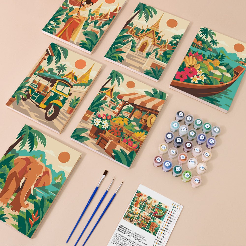 Everything in the Thailand Escape mini painting kit
