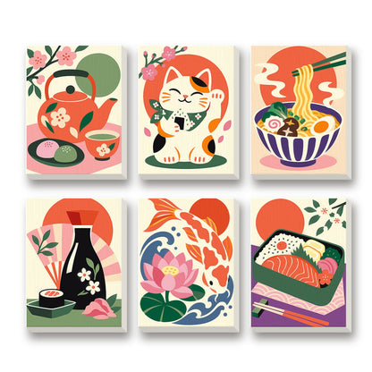 Tokyo Treats – set of 6 mini paint by numbers canvases