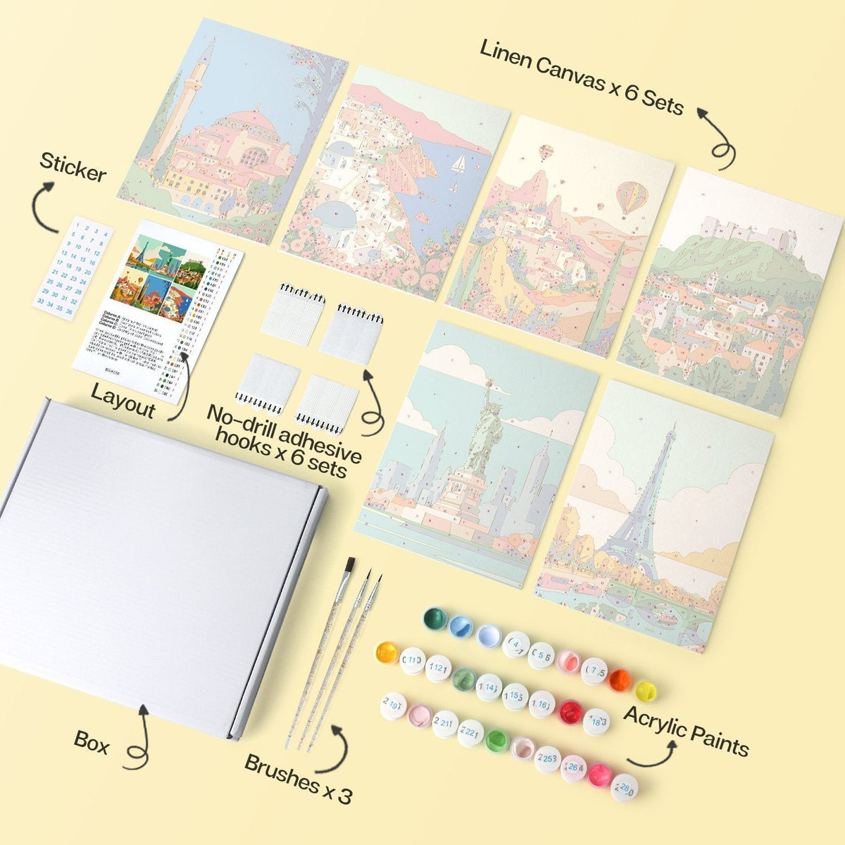 Travel Views – Set of 6 Mini Paintings - Judy Paint