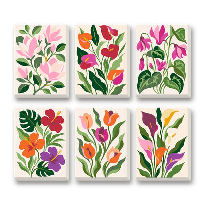 Tropical Blossoms – set of 6 mini paint by numbers canvases