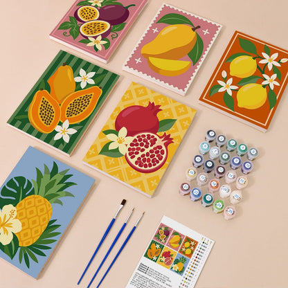 Everything in the Tropical Fruit Stamps mini painting kit