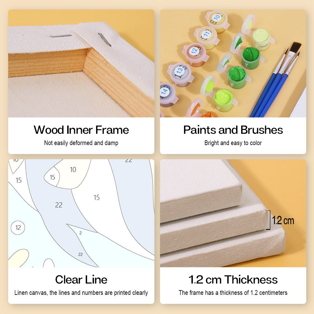 Wood inner frame, paints and brushes, clear lines, 1.2 cm thickness
