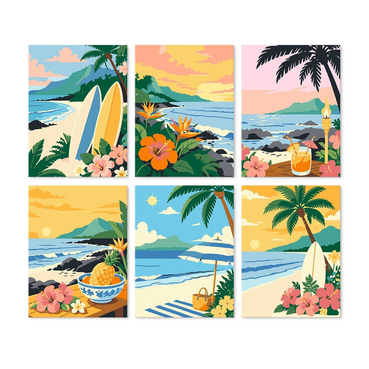 Tropical Shores – Set of 6 Mini Paintings - Judy Paint