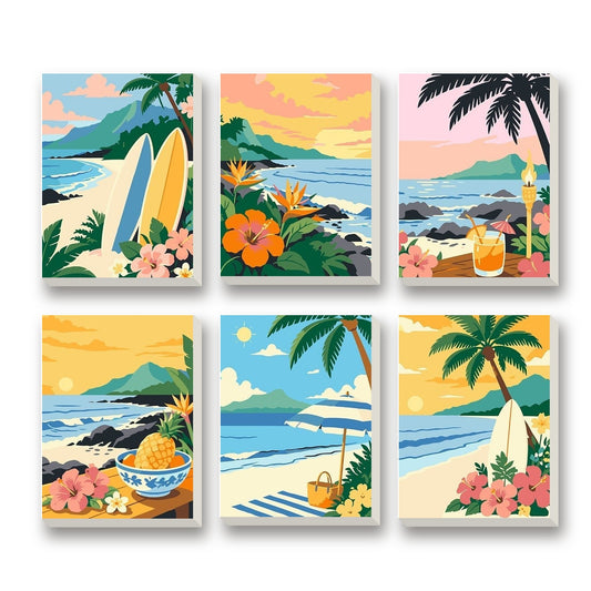 Tropical Shores – set of 6 mini paint by numbers canvases