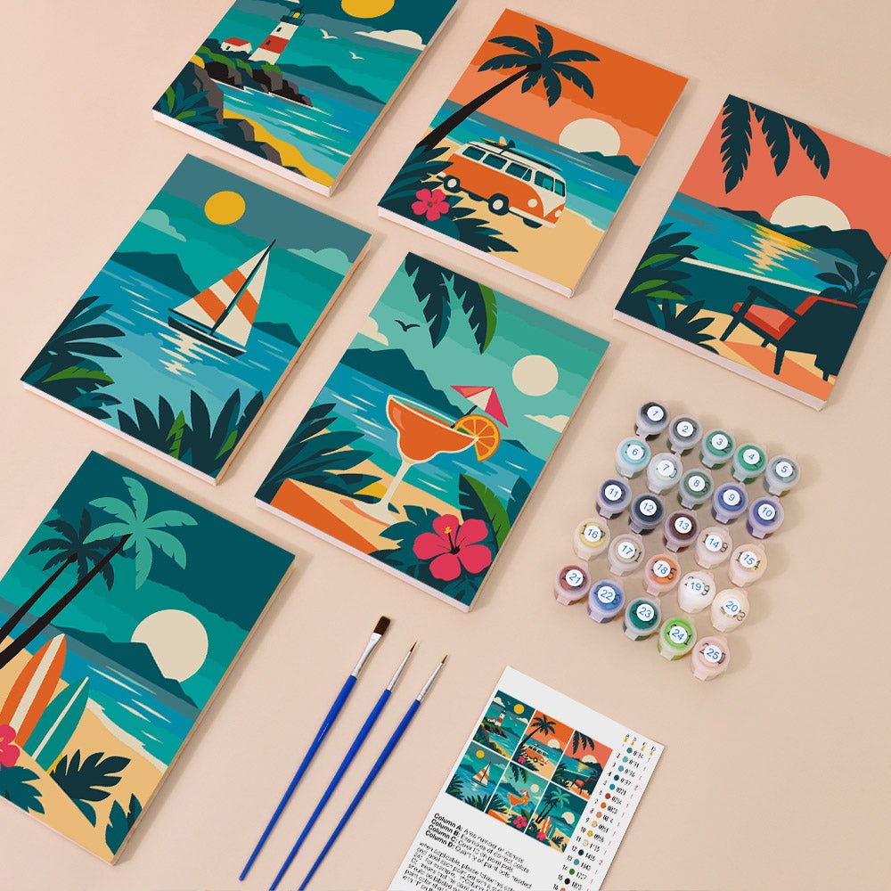 Everything in the Tropical Sunset Cove mini painting kit