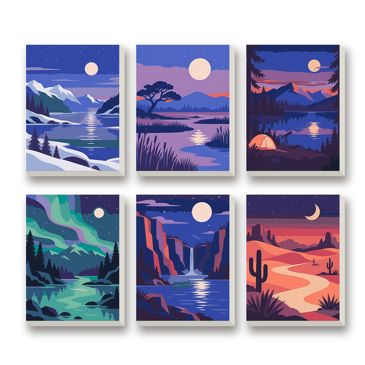 Twilight Purple Skies – set of 6 mini paint by numbers canvases