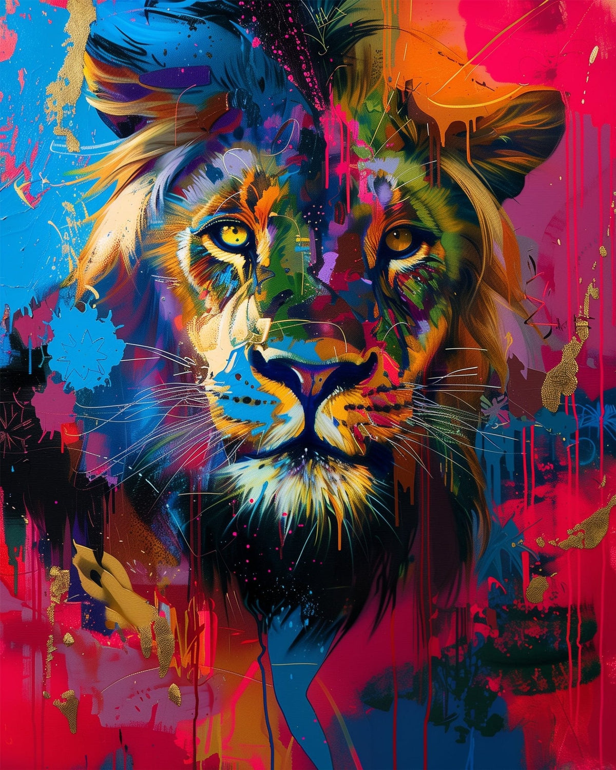 Vibrant Lion Portrait - Abstract Animals - Judy Paint