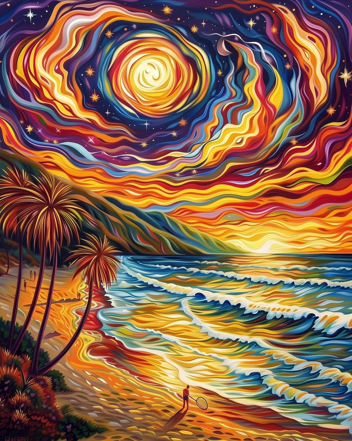 Vibrant Starry Beach - Sea Landscape - Judy Paint