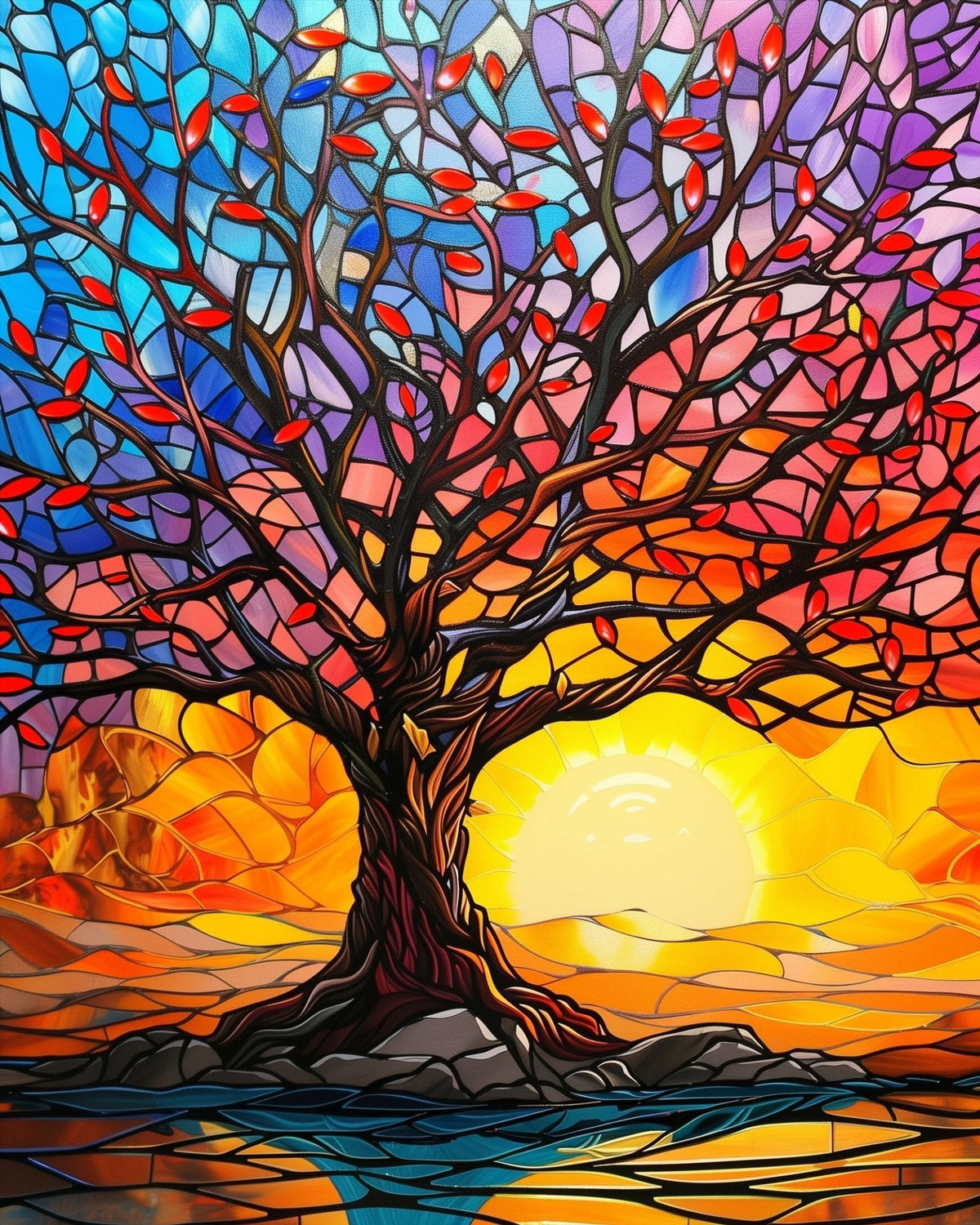 Vibrant Sunset Tree - Meditation - Judy Paint