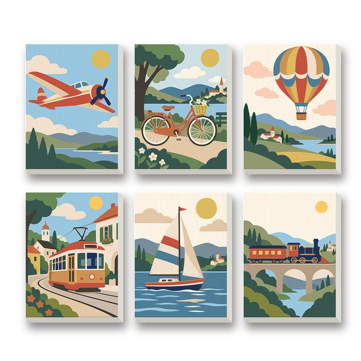 Vintage Journeys – set of 6 mini paint by numbers canvases
