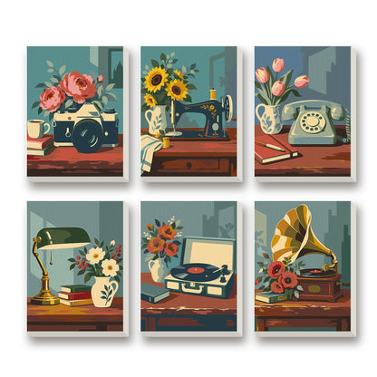 Vintage Keepsakes – set of 6 mini paint by numbers canvases