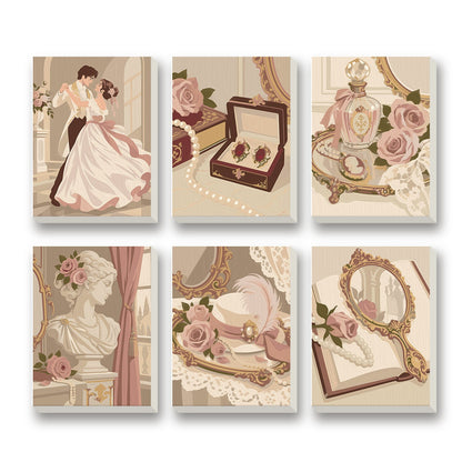 Vintage Romance – set of 6 mini paint by numbers canvases