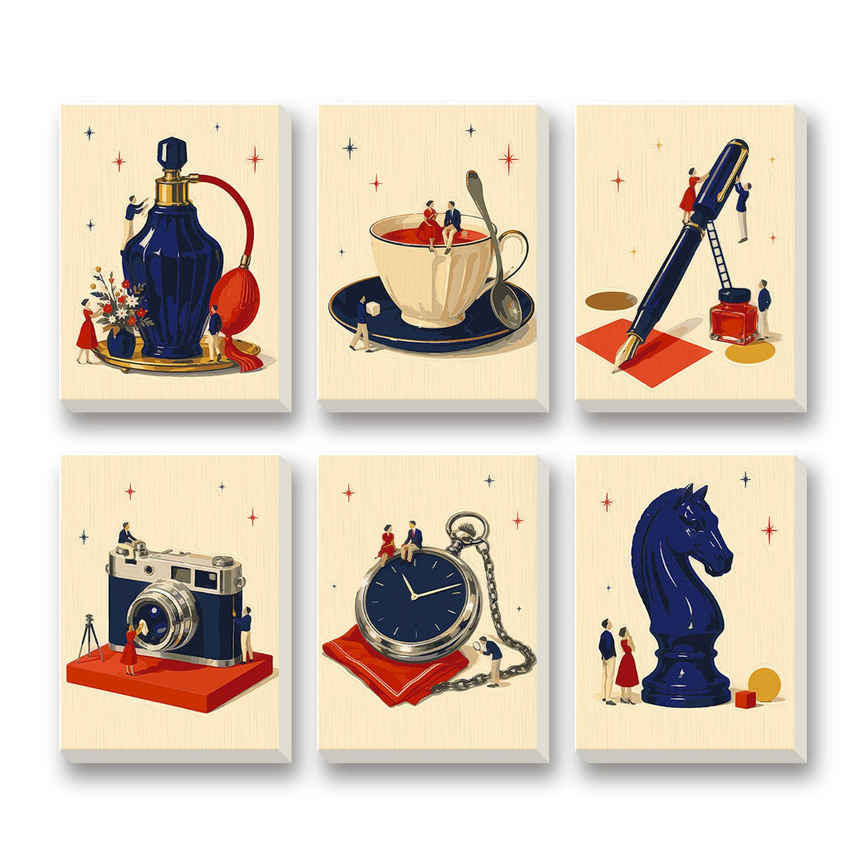 Vintage Treasures – set of 6 mini paint by numbers canvases