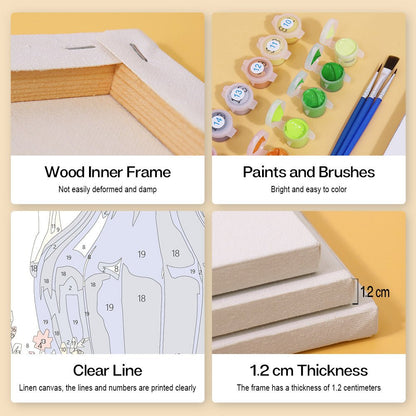Wood inner frame, paints and brushes, clear lines, 1.2 cm thickness