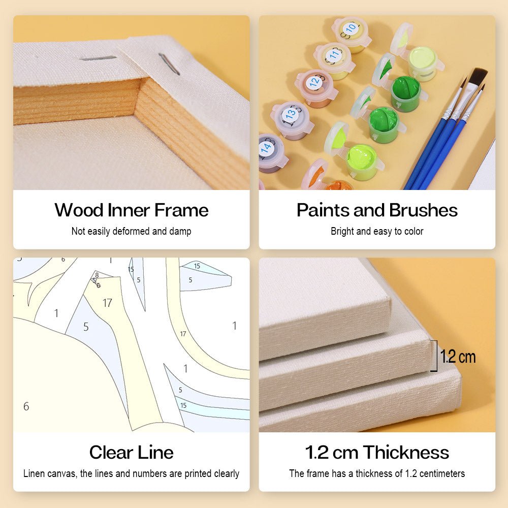 Wood inner frame, paints and brushes, clear lines, 1.2 cm thickness