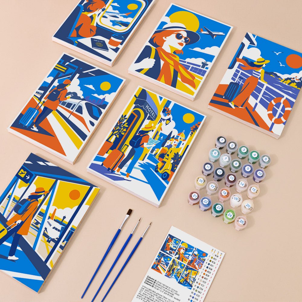 Everything in the Wanderlust Journeys mini painting kit