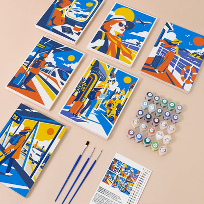 Everything in the Wanderlust Journeys mini painting kit