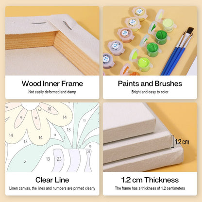 Wood inner frame, paints and brushes, clear lines, 1.2 cm thickness