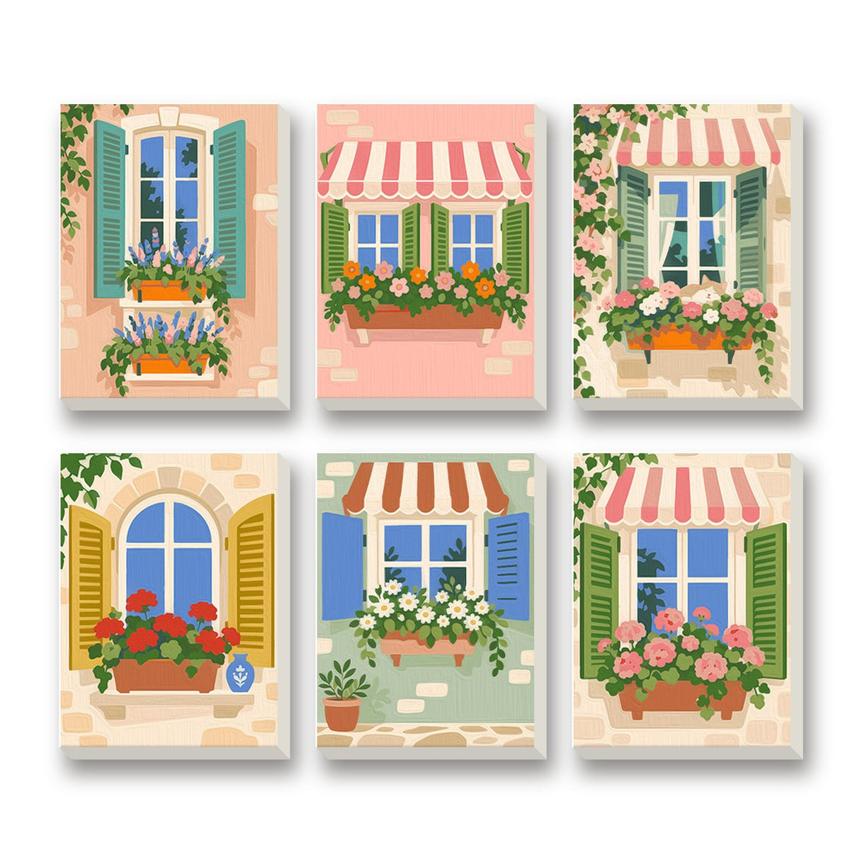 Window Boxes – set of 6 mini paint by numbers canvases
