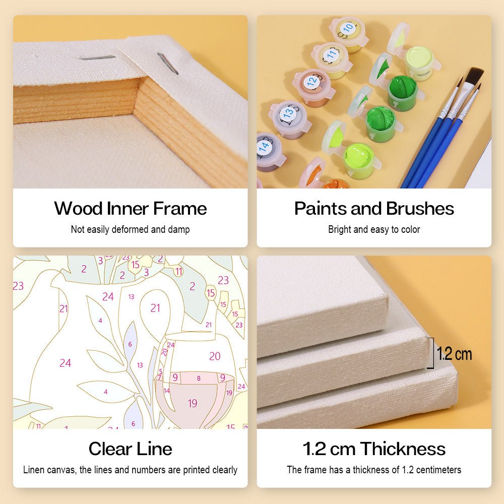 Wood inner frame, paints and brushes, clear lines, 1.2 cm thickness