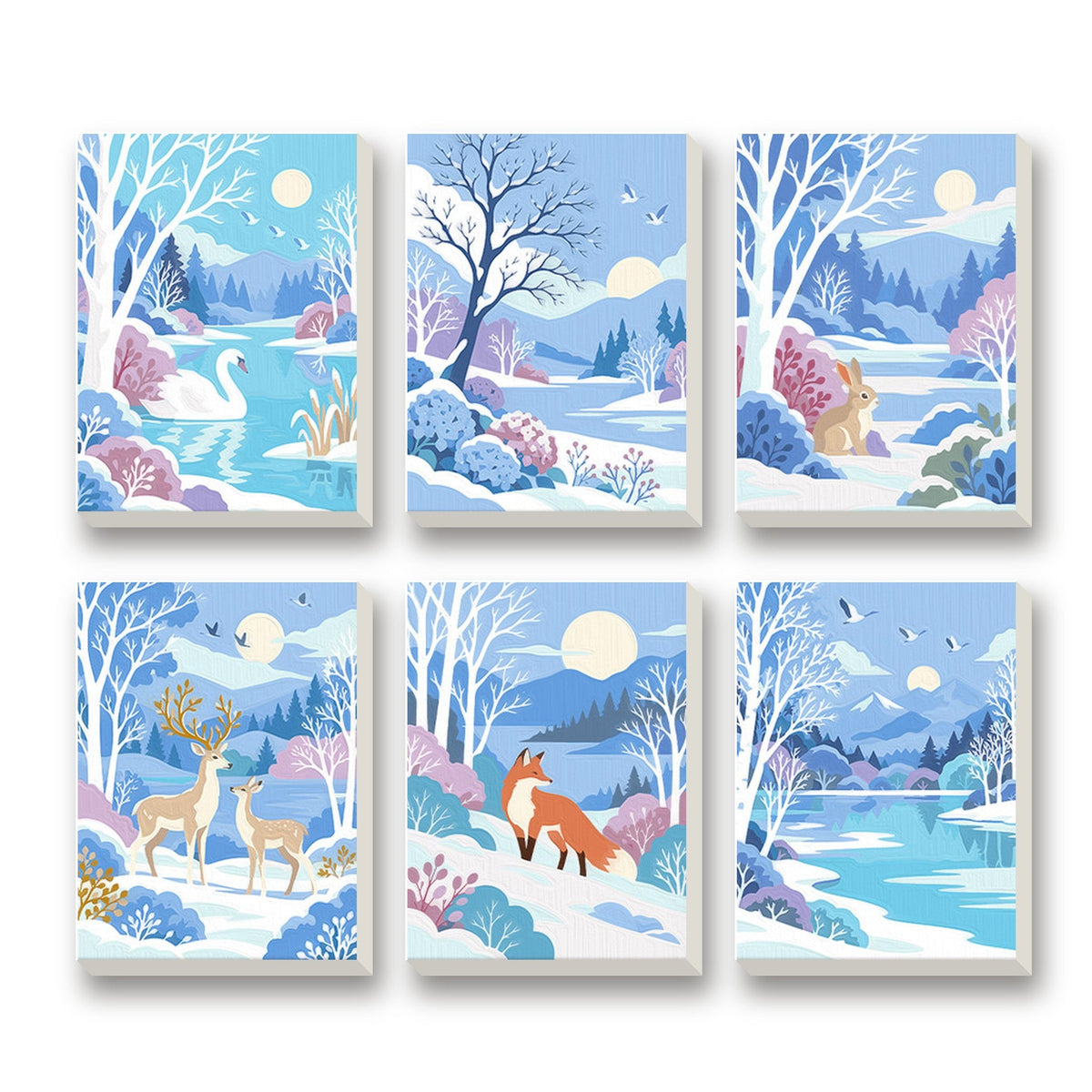 Winter Wonderland – set of 6 mini paint by numbers canvases