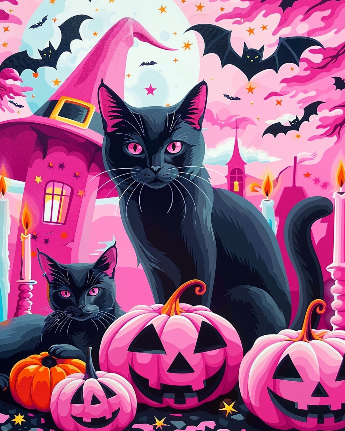 Witch's Cats and Pumpkins - Halloween - Judy Paint