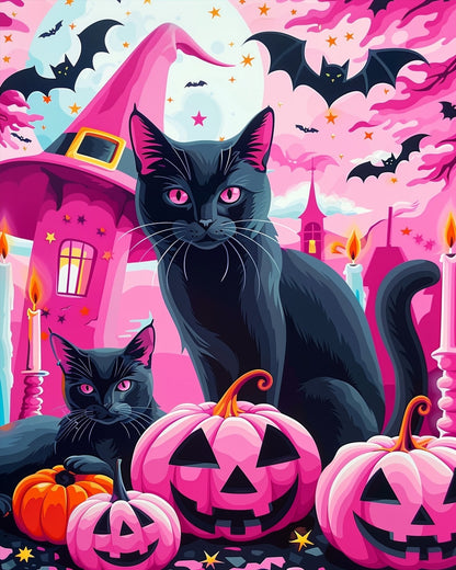Witch's Cats and Pumpkins - Halloween - Judy Paint