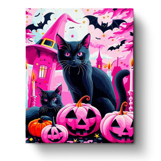 Witch's Cats and Pumpkins - Halloween - Judy Paint