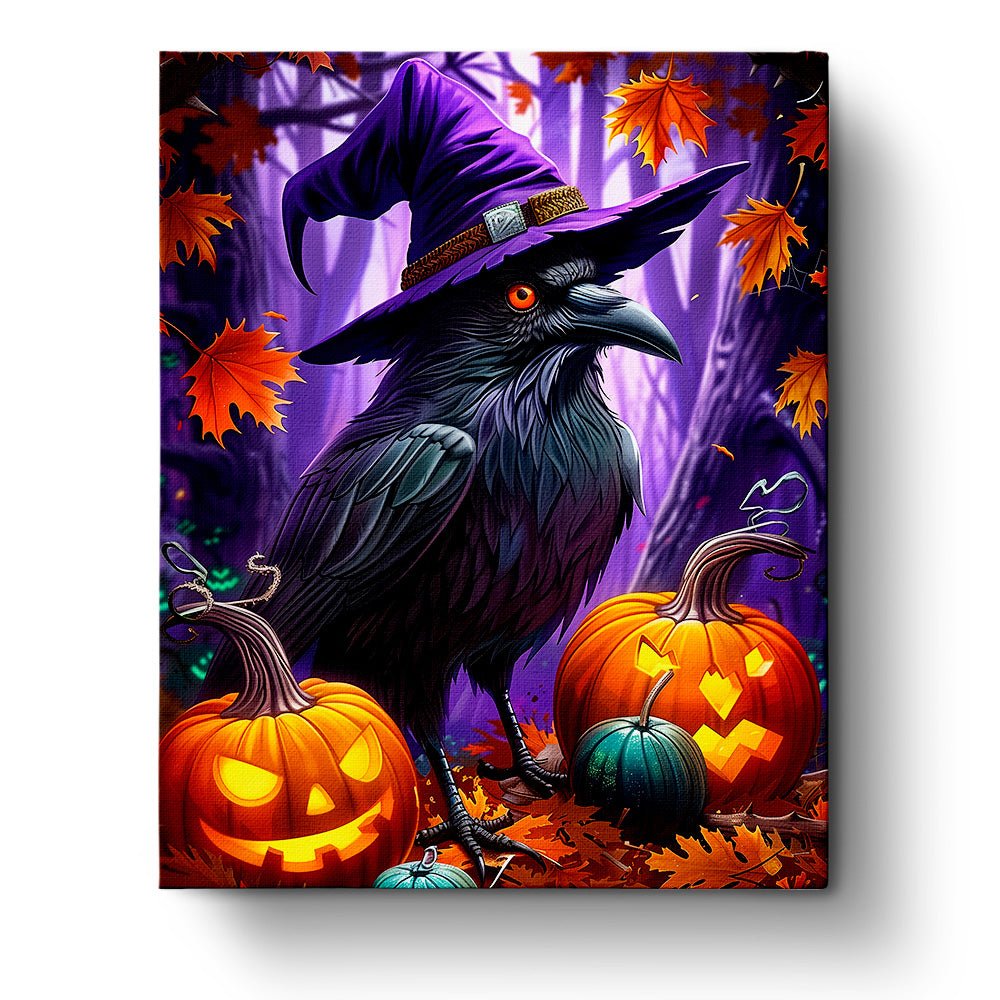 Witchy Raven and Pumpkins - Halloween - Judy Paint
