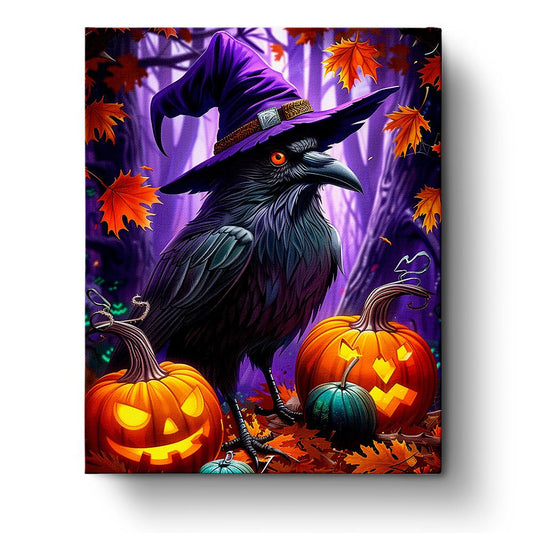 Witchy Raven and Pumpkins - Halloween - Judy Paint