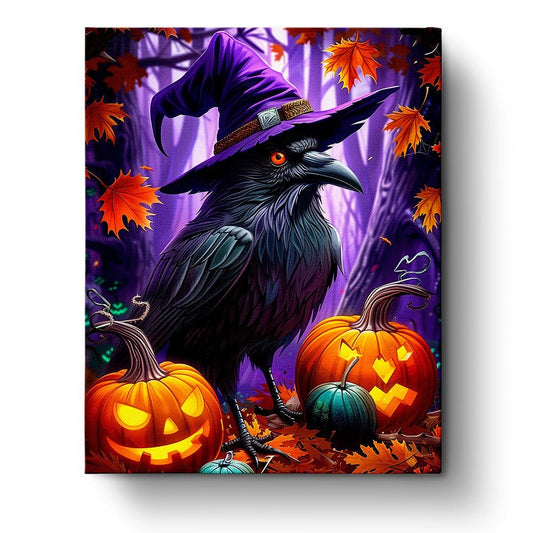 Witchy Raven and Pumpkins - Halloween - Judy Paint