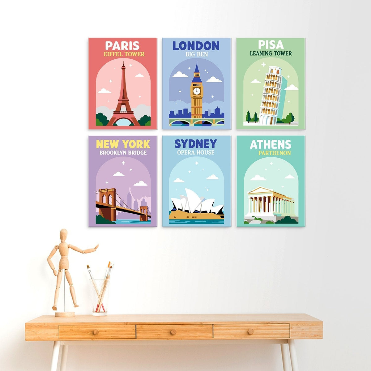 World Landmarks – Set of 6 Mini Paintings - Judy Paint