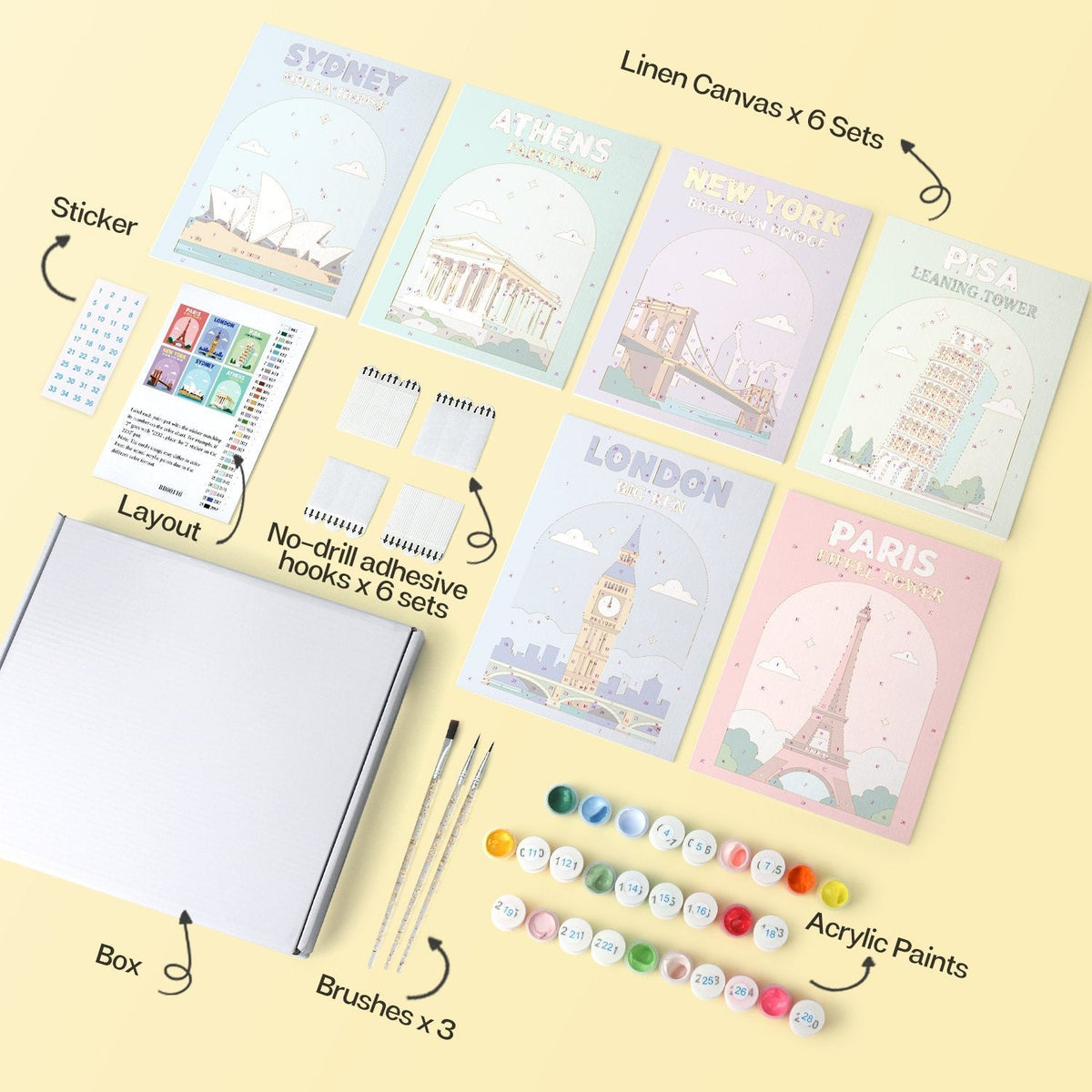 World Landmarks – Set of 6 Mini Paintings - Judy Paint
