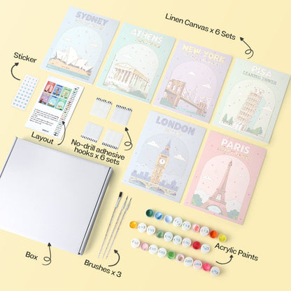 World Landmarks – Set of 6 Mini Paintings - Judy Paint