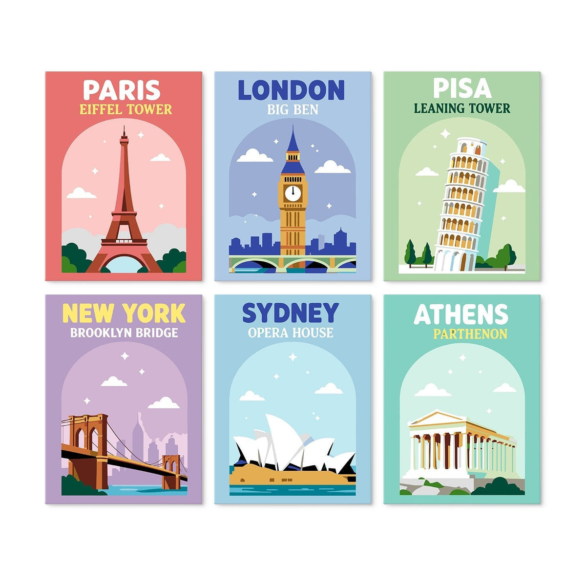 World Landmarks – Set of 6 Mini Paintings - Judy Paint