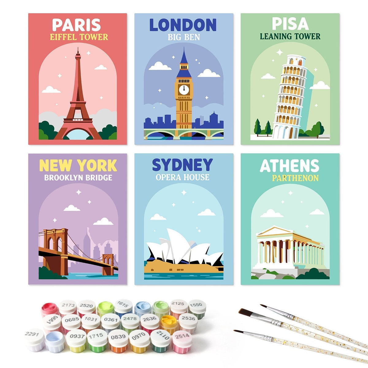 World Landmarks – Set of 6 Mini Paintings - Judy Paint
