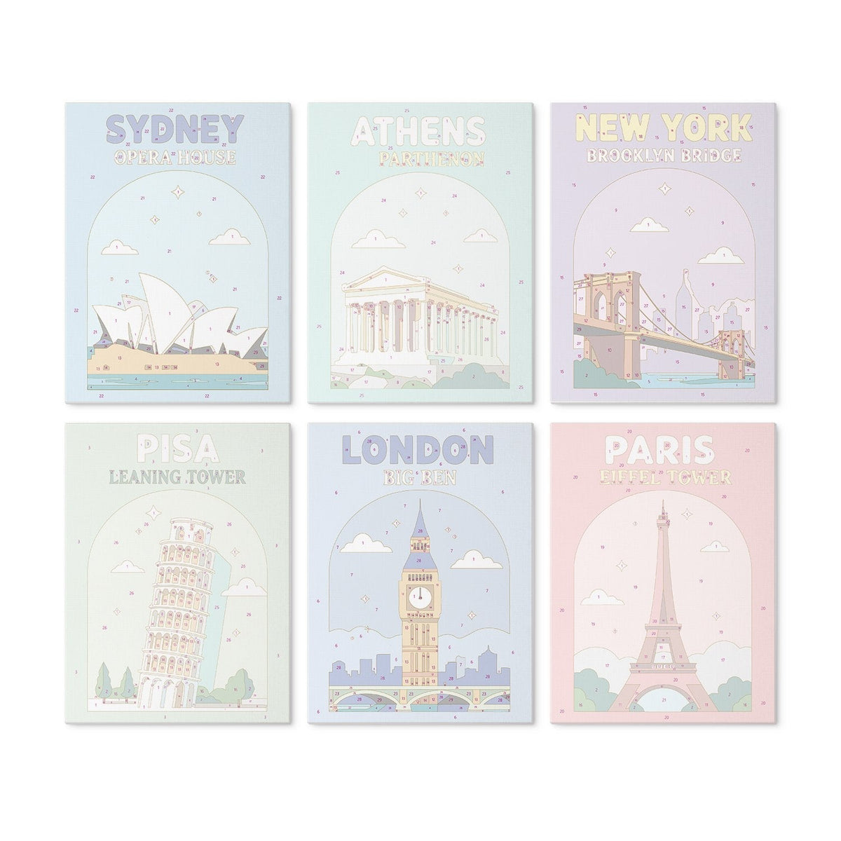 World Landmarks – Set of 6 Mini Paintings - Judy Paint